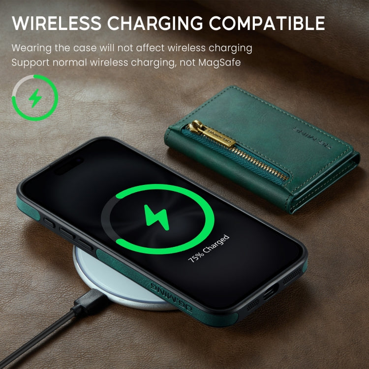 For iPhone 16 Plus DG.MING M5 Series Zip RFID Multi Card Detachable Leather Phone Case(Green)