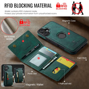 For iPhone 16 Plus DG.MING M5 Series Zip RFID Multi Card Detachable Leather Phone Case(Green)