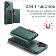 For iPhone 16 Plus DG.MING M5 Series Zip RFID Multi Card Detachable Leather Phone Case(Green)