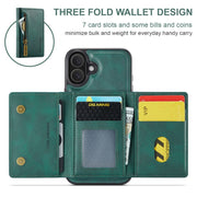 For iPhone 16 DG.MING M5 Series Zip RFID Multi Card Detachable Leather Phone Case(Green)