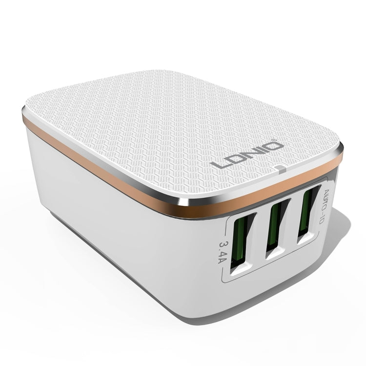LDNIO A3304 17W 3 USB Interfaces Travel Charger Mobile Phone Charger, EU Plug
