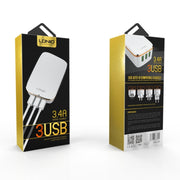 LDNIO A3304 17W 3 USB Interfaces Travel Charger Mobile Phone Charger, EU Plug
