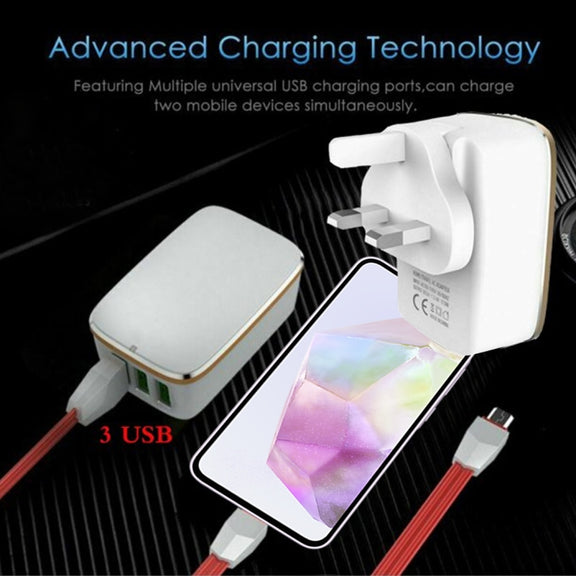 LDNIO A3304 17W 3 USB Interfaces Travel Charger Mobile Phone Charger, EU Plug