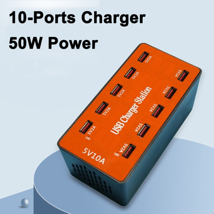 A5B 50W 10 Ports USB Smart Charging Station with Indicator Light(UK Plug)