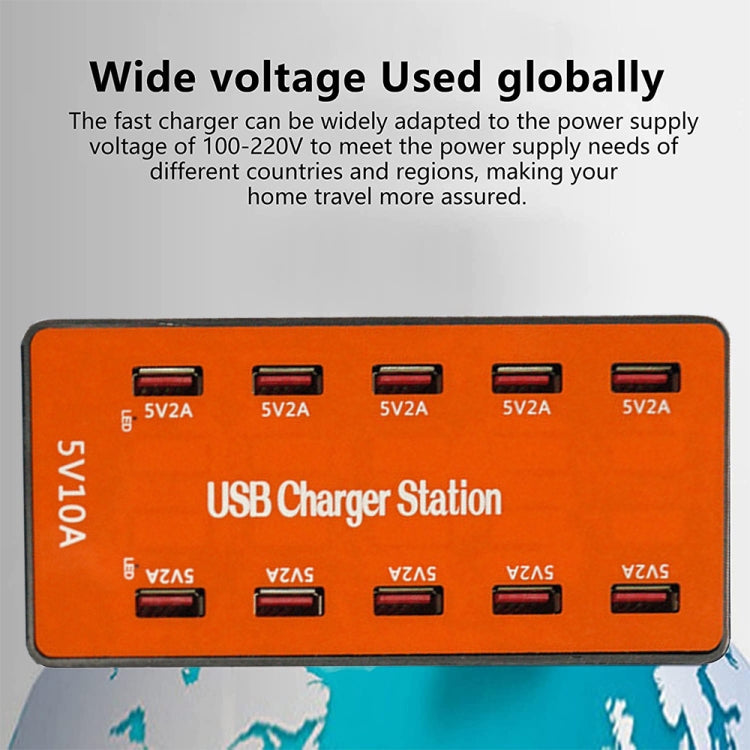 A5B 50W 10 Ports USB Smart Charging Station with Indicator Light(UK Plug)