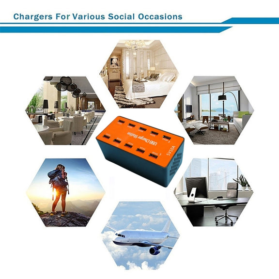A5B 50W 10 Ports USB Smart Charging Station with Indicator Light(AU Plug)