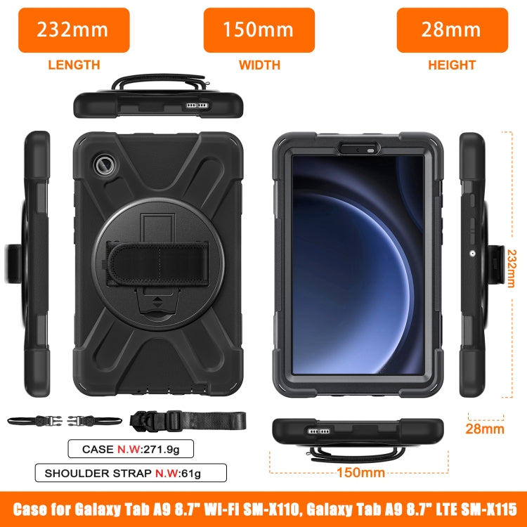 For Samsung Galaxy Tab A9 Rotary Handle Grab TPU + PC Tablet Case(Black)