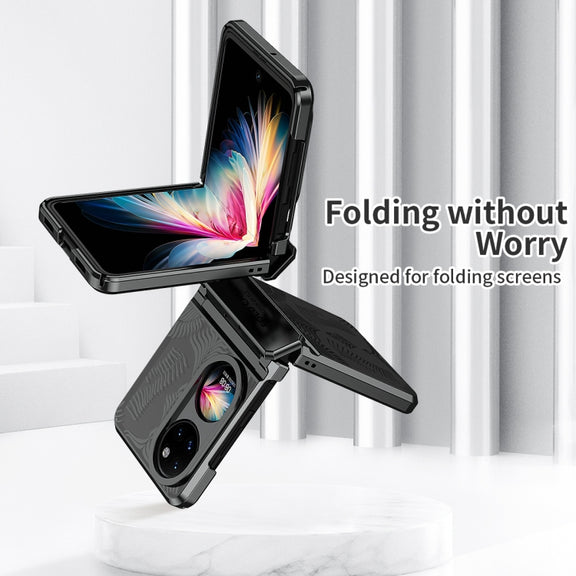 For Huawei P50 Pocket Angel Wings Electroplated Frosted Phone Case(Black)