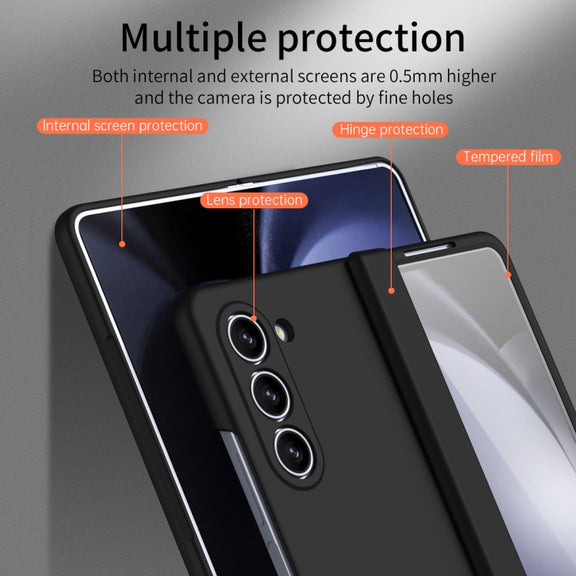 For Samsung Galaxy Z Fold5 Extraordinary Series Hinged Folding Full Phone Case with Pen Slot & Stylus(Black)
