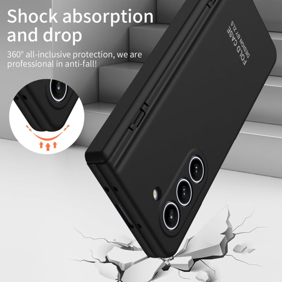 For Samsung Galaxy Z Fold5 Extraordinary Series Hinged Folding Full Phone Case with Pen Slot & Stylus(Black)