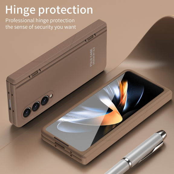 For Samsung Galaxy Z Fold4 5G Extraordinary Series Hinged Folding Full Phone Case with Pen Slot & Stylus(Coffee)