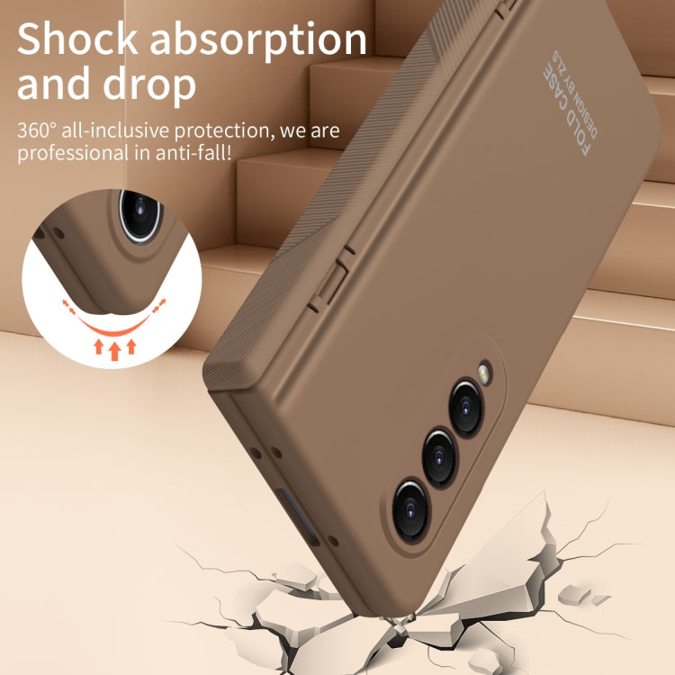For Samsung Galaxy Z Fold4 5G Extraordinary Series Hinged Folding Full Phone Case with Pen Slot & Stylus(Coffee)
