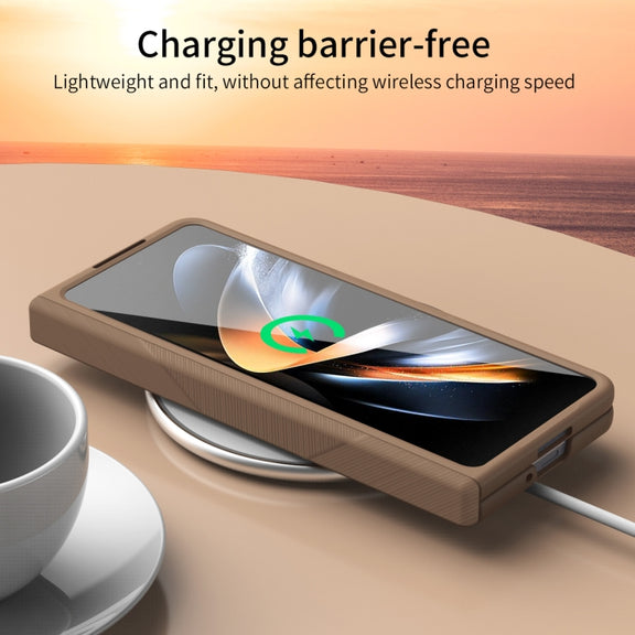 For Samsung Galaxy Z Fold4 5G Extraordinary Series Hinged Folding Full Phone Case with Pen Slot & Stylus(Coffee)