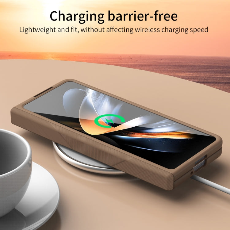 For Samsung Galaxy Z Fold4 5G Extraordinary Series Hinged Folding Full Phone Case with Pen Slot & Stylus(Coffee)