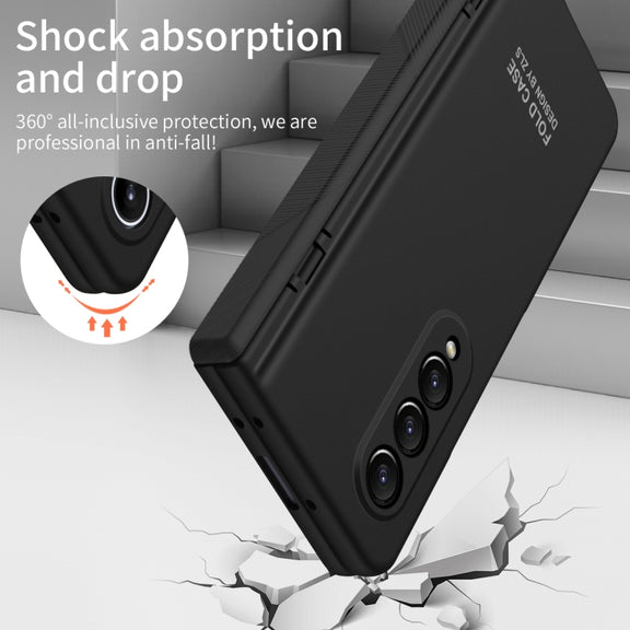 For Samsung Galaxy Z Fold4 5G Extraordinary Series Hinged Folding Full Phone Case with Pen Slot & Stylus(Black)