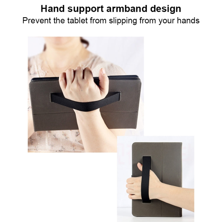 For TCL NxtPaper 11 2-Folding Leather Tablet Case with Handrest & Pen Slot(Black)