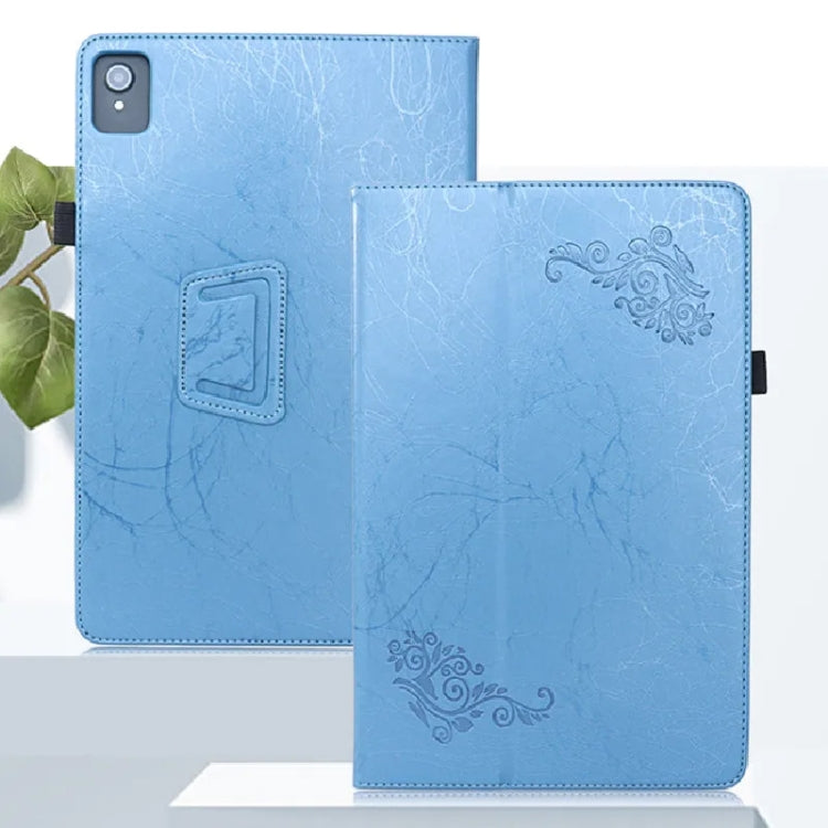For TCL NxtPaper 11 Flower Embossed Leather Tablet Case with Handrest Strap & Pen Slot(Blue)