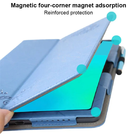 For TCL NxtPaper 11 Flower Embossed Leather Tablet Case with Handrest Strap & Pen Slot(Blue)