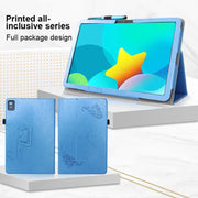 For TCL NxtPaper 11 Flower Embossed Leather Tablet Case with Handrest Strap & Pen Slot(Blue)