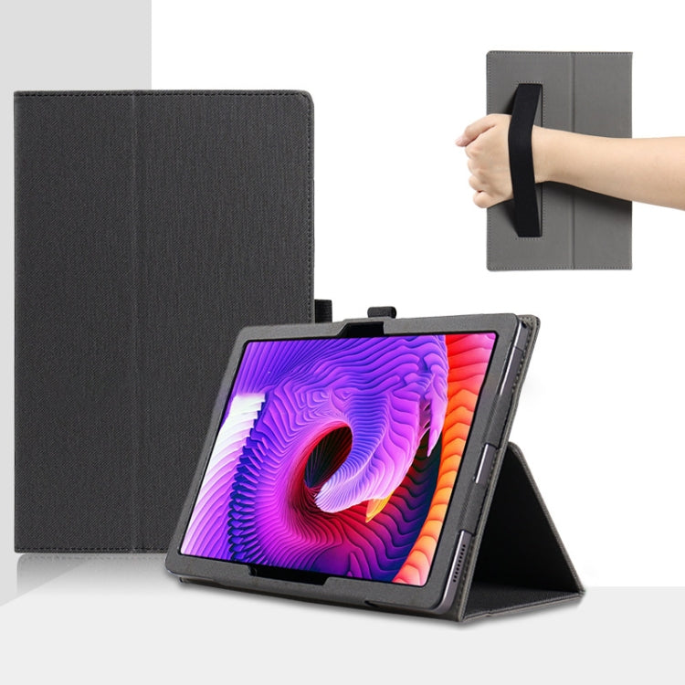 For TCL NxtPaper 11 Skin Texture Leather Tablet Case with Handrest Strap & Pen Slot(Black)