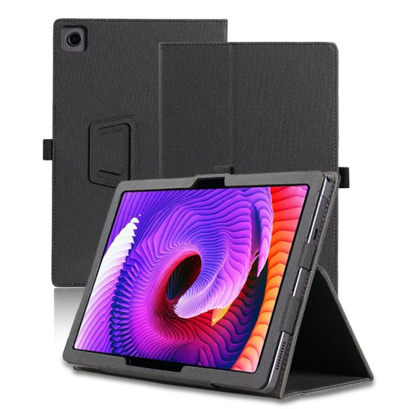For TCL NxtPaper 11 Skin Texture Leather Tablet Case with Handrest Strap & Pen Slot(Black)