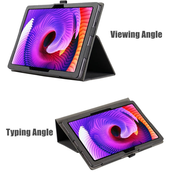 For TCL NxtPaper 11 Skin Texture Leather Tablet Case with Handrest Strap & Pen Slot(Black)