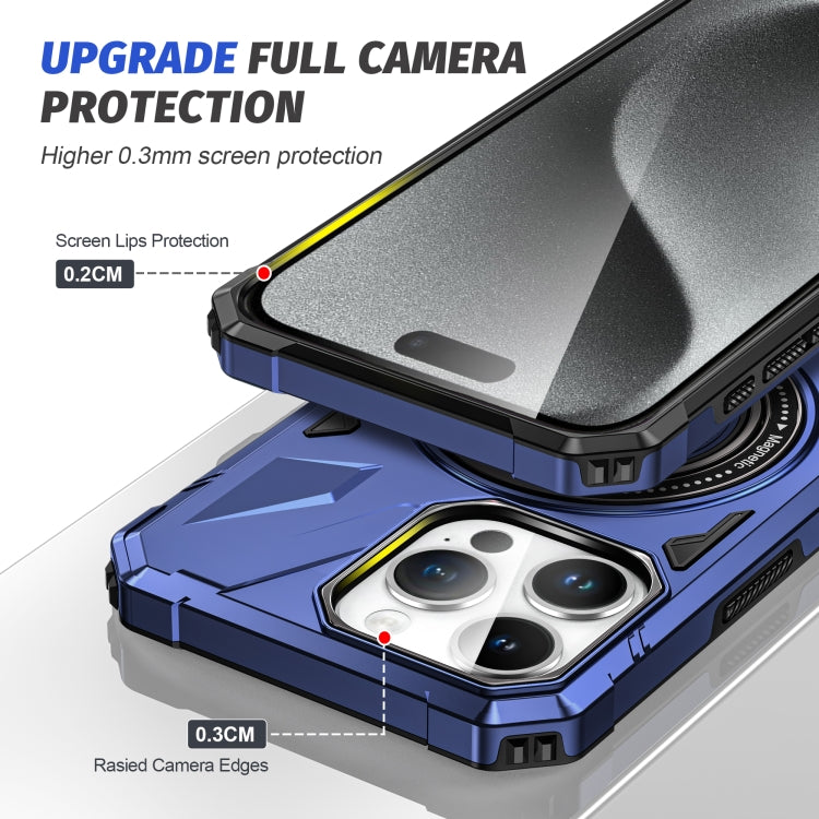 For iPhone 15 Pro MagSafe Magnetic Shockproof Phone Case with Ring Holder(Navy Blue)