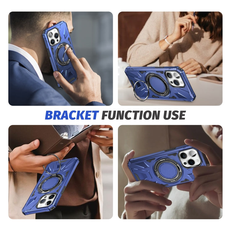 For iPhone 15 Pro MagSafe Magnetic Shockproof Phone Case with Ring Holder(Navy Blue)