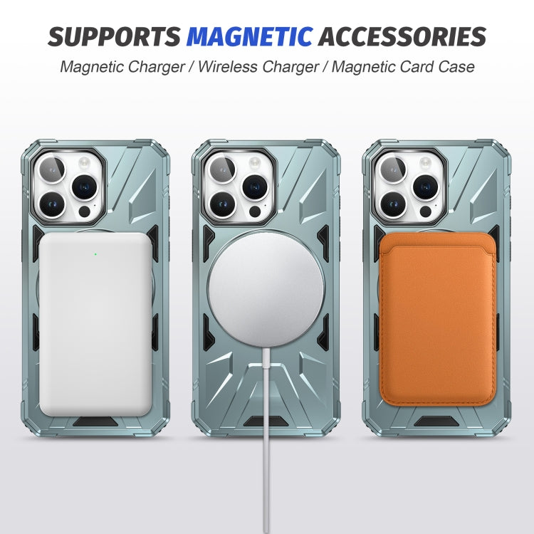 For iPhone 15 Pro MagSafe Magnetic Shockproof Phone Case with Ring Holder(Green)