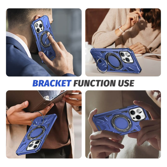 For iPhone 15 Plus MagSafe Magnetic Shockproof Phone Case with Ring Holder(Navy Blue)