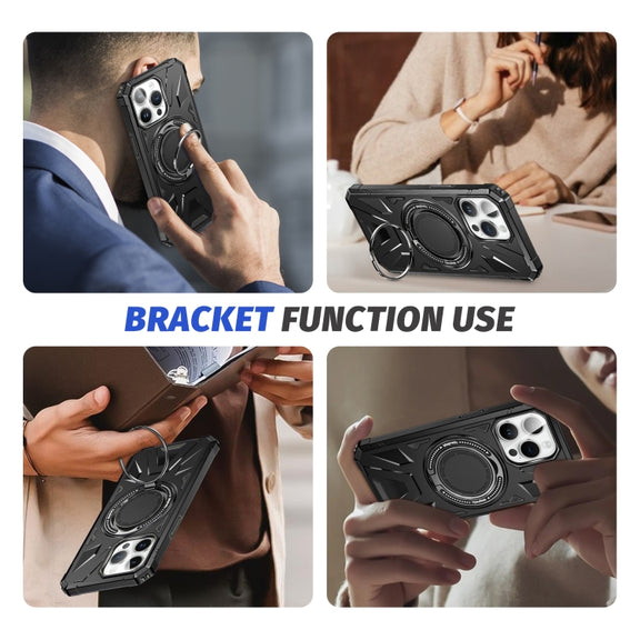 For iPhone 15 Plus MagSafe Magnetic Shockproof Phone Case with Ring Holder(Black)