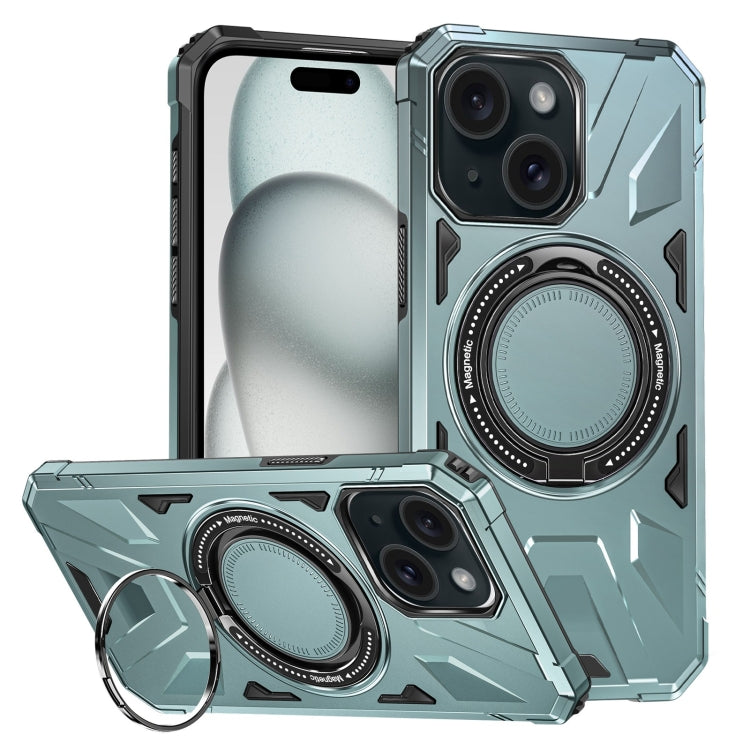 For iPhone 15 MagSafe Magnetic Shockproof Phone Case with Ring Holder(Green)