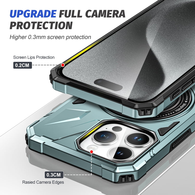 For iPhone 15 MagSafe Magnetic Shockproof Phone Case with Ring Holder(Green)