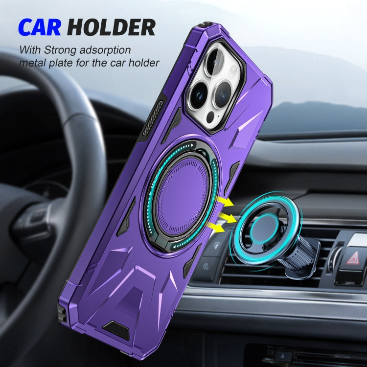 For iPhone 15 MagSafe Magnetic Shockproof Phone Case with Ring Holder(Purple)