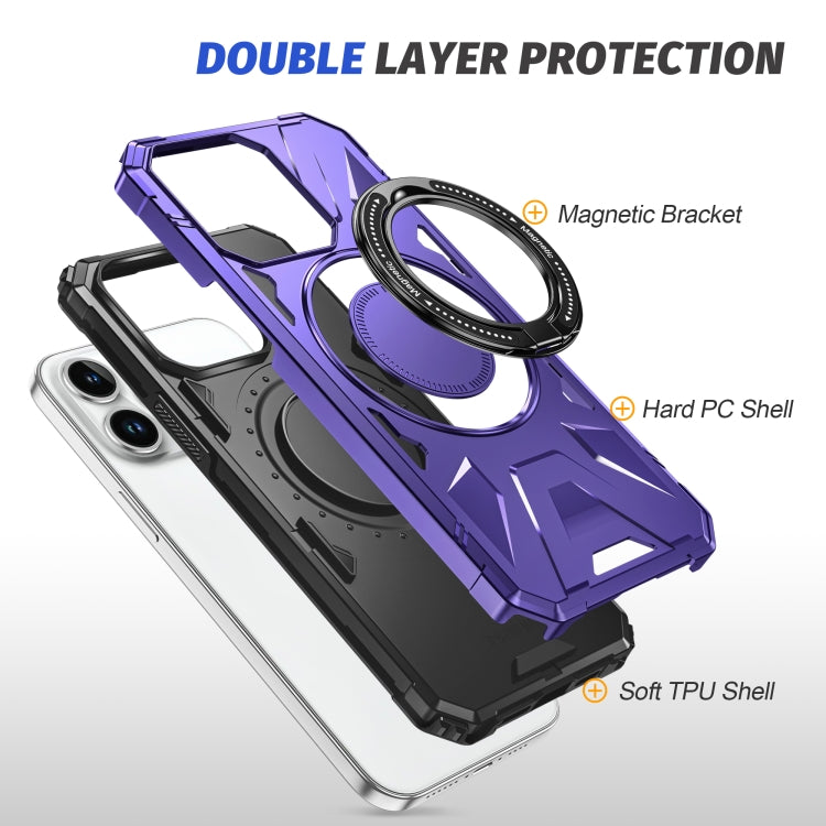 For iPhone 15 MagSafe Magnetic Shockproof Phone Case with Ring Holder(Purple)