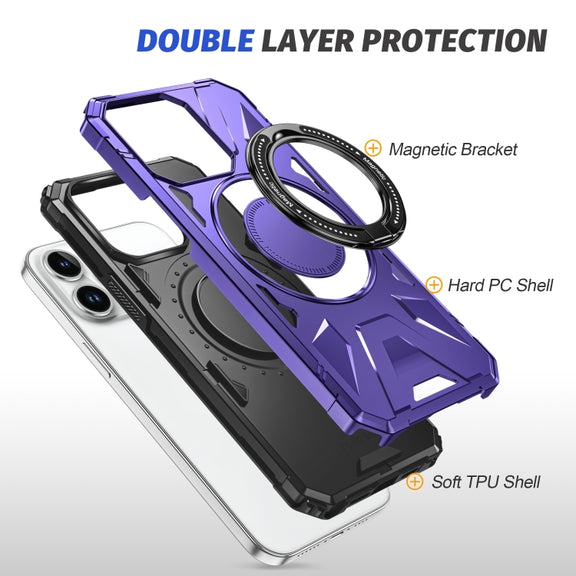 For iPhone 15 MagSafe Magnetic Shockproof Phone Case with Ring Holder(Purple)