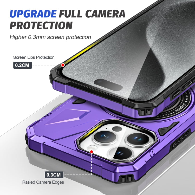 For iPhone 15 MagSafe Magnetic Shockproof Phone Case with Ring Holder(Purple)