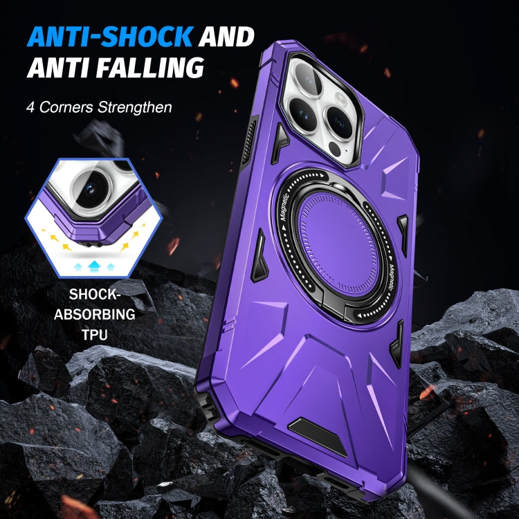 For iPhone 15 MagSafe Magnetic Shockproof Phone Case with Ring Holder(Purple)