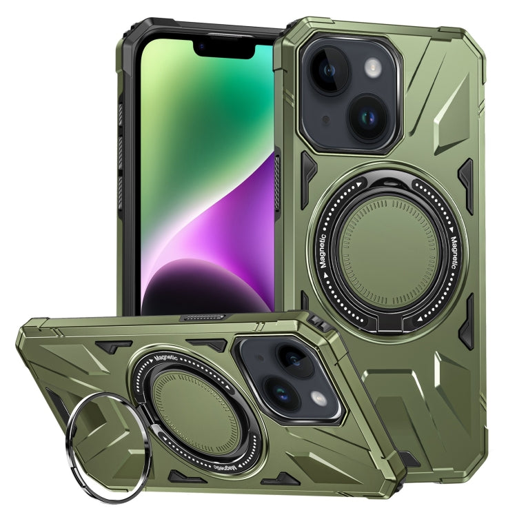For iPhone 14 Plus MagSafe Magnetic Shockproof Phone Case with Ring Holder(Dark Green)