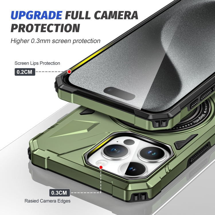 For iPhone 14 Plus MagSafe Magnetic Shockproof Phone Case with Ring Holder(Dark Green)