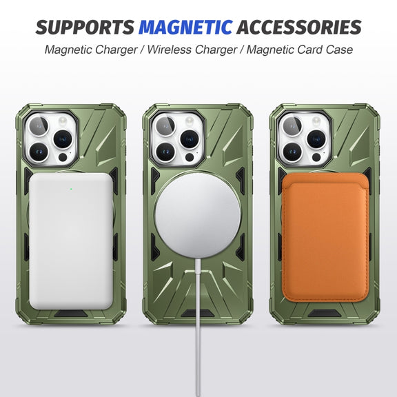 For iPhone 14 Plus MagSafe Magnetic Shockproof Phone Case with Ring Holder(Dark Green)