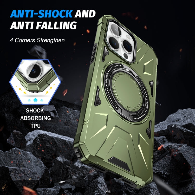 For iPhone 14 Plus MagSafe Magnetic Shockproof Phone Case with Ring Holder(Dark Green)
