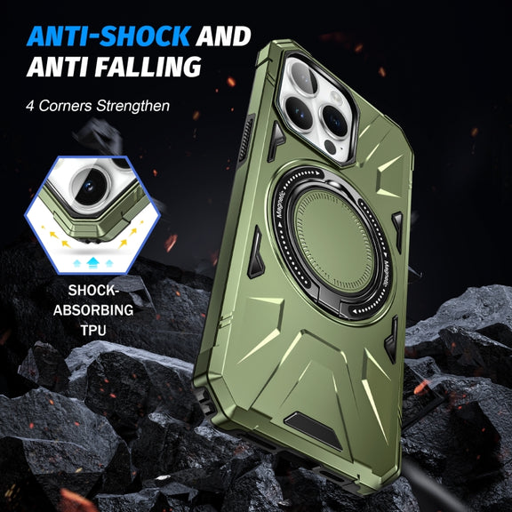 For iPhone 14 Plus MagSafe Magnetic Shockproof Phone Case with Ring Holder(Dark Green)