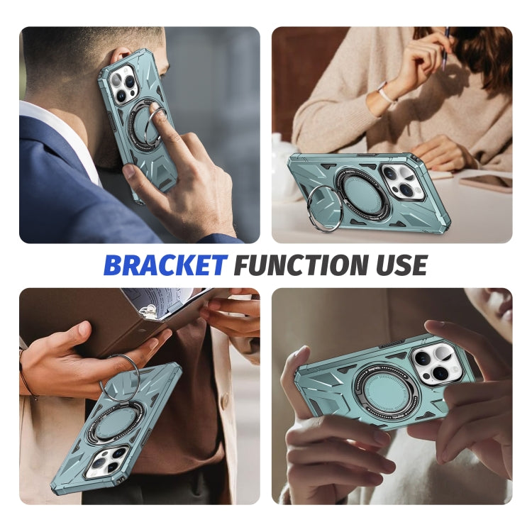 For iPhone 14/13 MagSafe Magnetic Shockproof Phone Case with Ring Holder(Green)