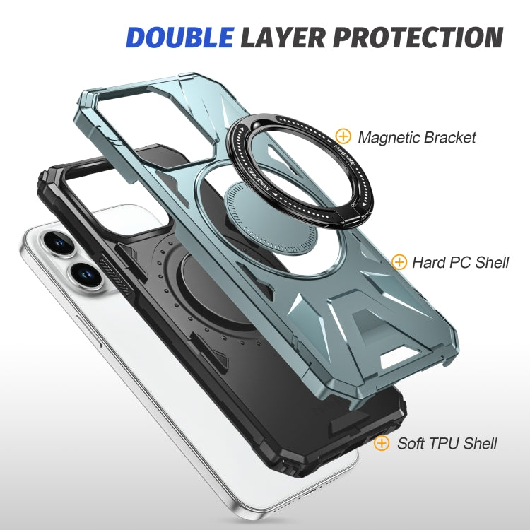 For iPhone 14 Pro MagSafe Magnetic Shockproof Phone Case with Ring Holder(Green)
