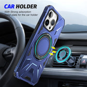 For iPhone 14 Pro Max MagSafe Magnetic Shockproof Phone Case with Ring Holder(Navy Blue)