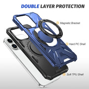 For iPhone 14 Pro Max MagSafe Magnetic Shockproof Phone Case with Ring Holder(Navy Blue)