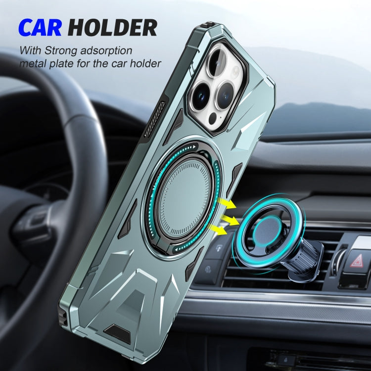 For iPhone 14 Pro Max MagSafe Magnetic Shockproof Phone Case with Ring Holder(Green)