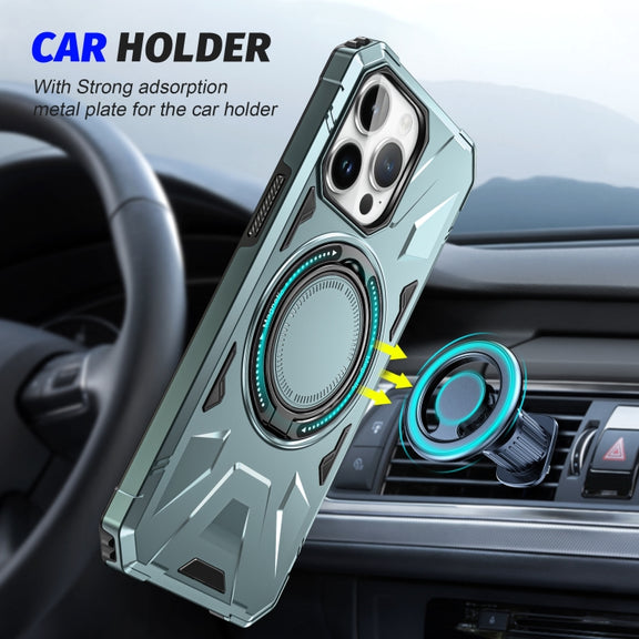 For iPhone 14 Pro Max MagSafe Magnetic Shockproof Phone Case with Ring Holder(Green)
