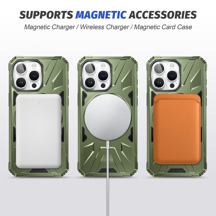 For iPhone 13 Pro Max MagSafe Magnetic Shockproof Phone Case with Ring Holder(Dark Green)